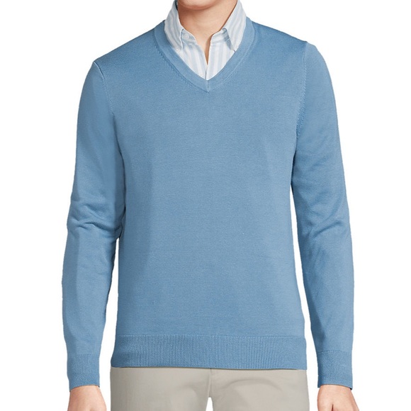 Lands’ End- Supima Cotton V-neck Men’s Sweater- Muted Blue - Extra Large/ Tall - Picture 1 of 8